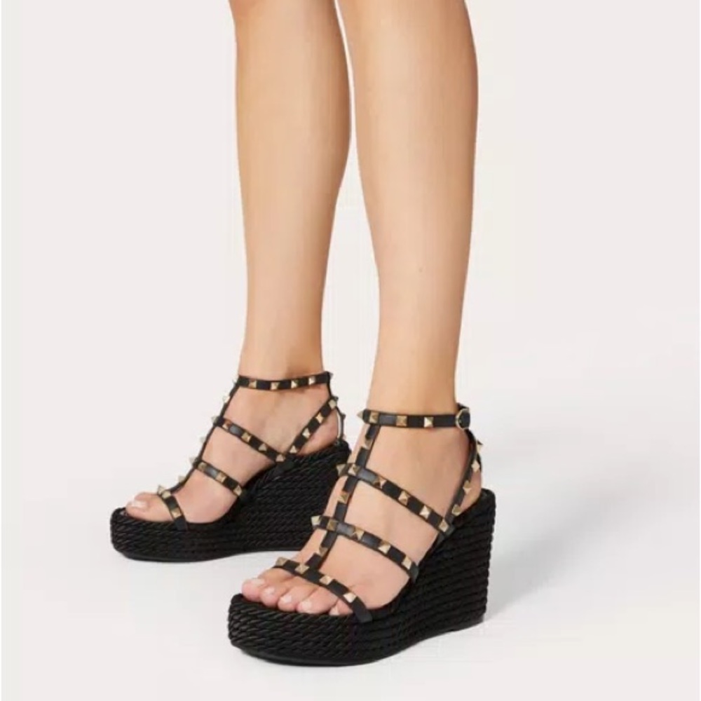 Valentino Rockstud Ankle Strap Wedge Sandal